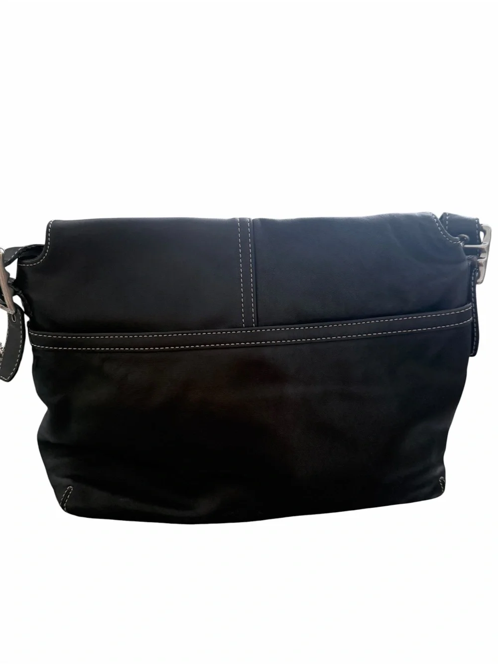 Coach Black Leather Messenger Bag with Contrast Stitching